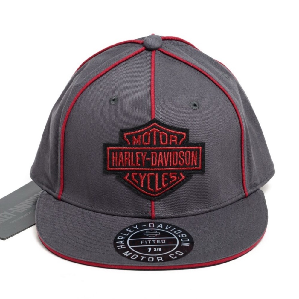 Harley-Davidson Gray and Red Fitted Cap